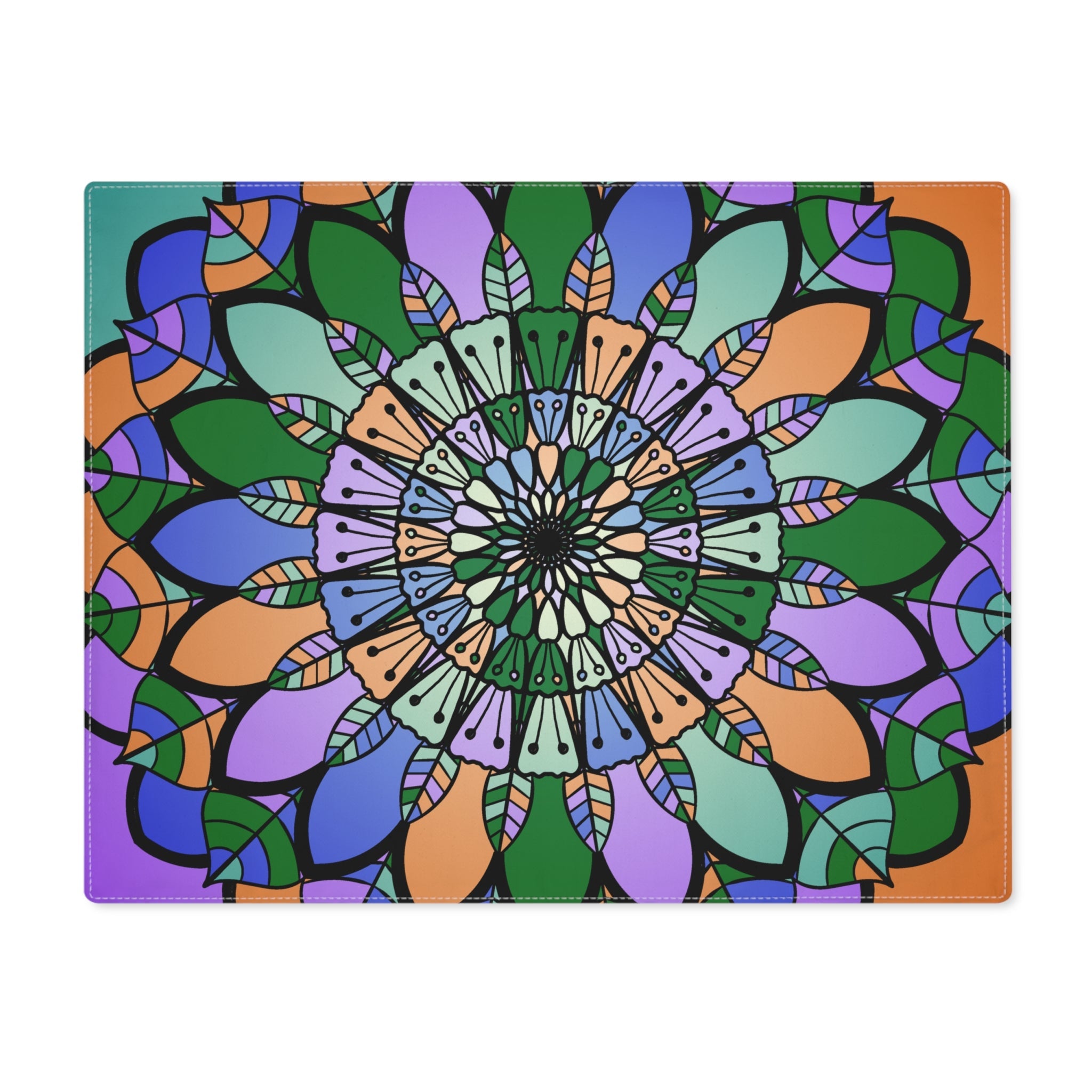 Placemat with Mandala Art Drawn by Hand - Green - Purple - Orange, 1pc - Blululi