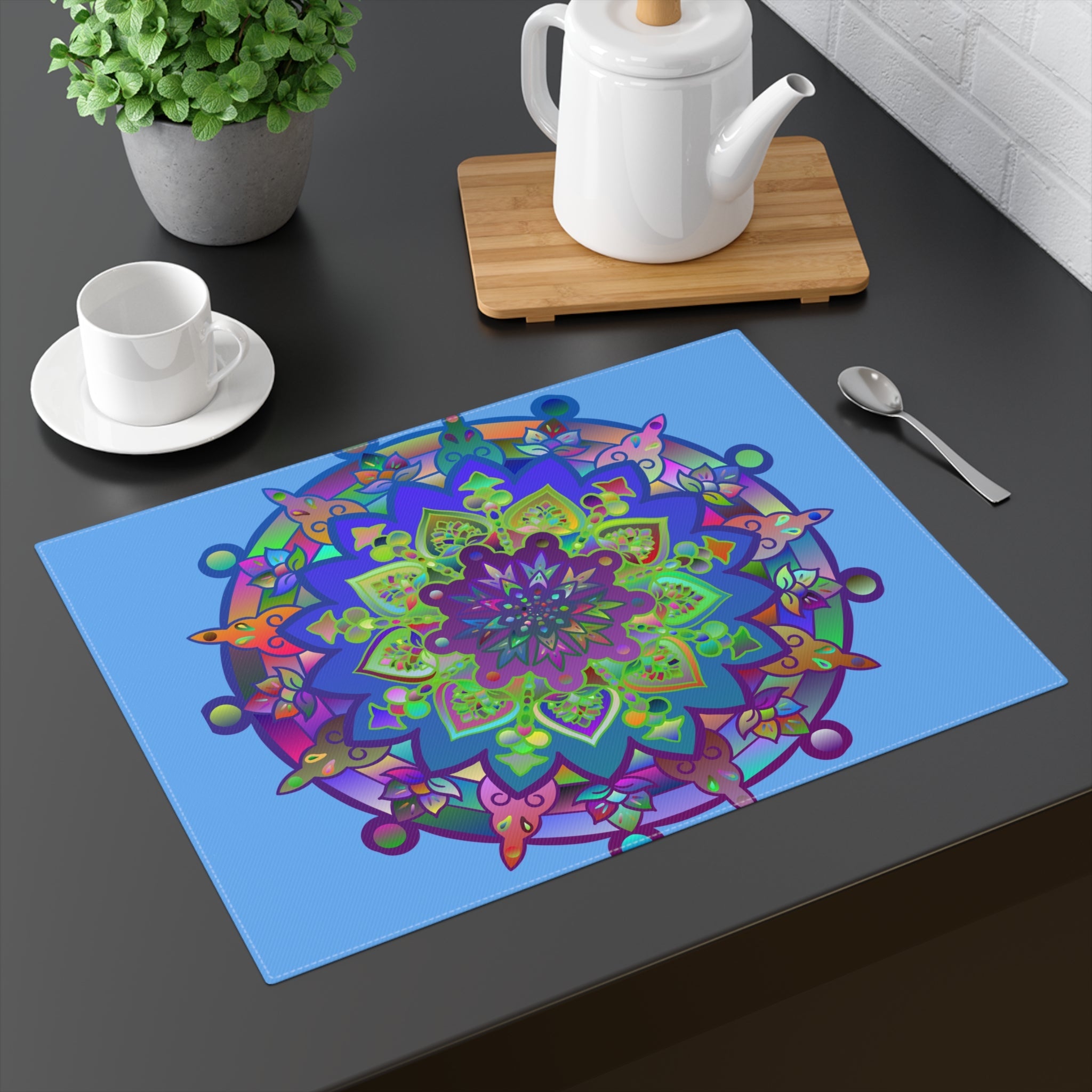 Placemat with Mandala Art Drawn by Hand, Light Blue 1pc - Blululi