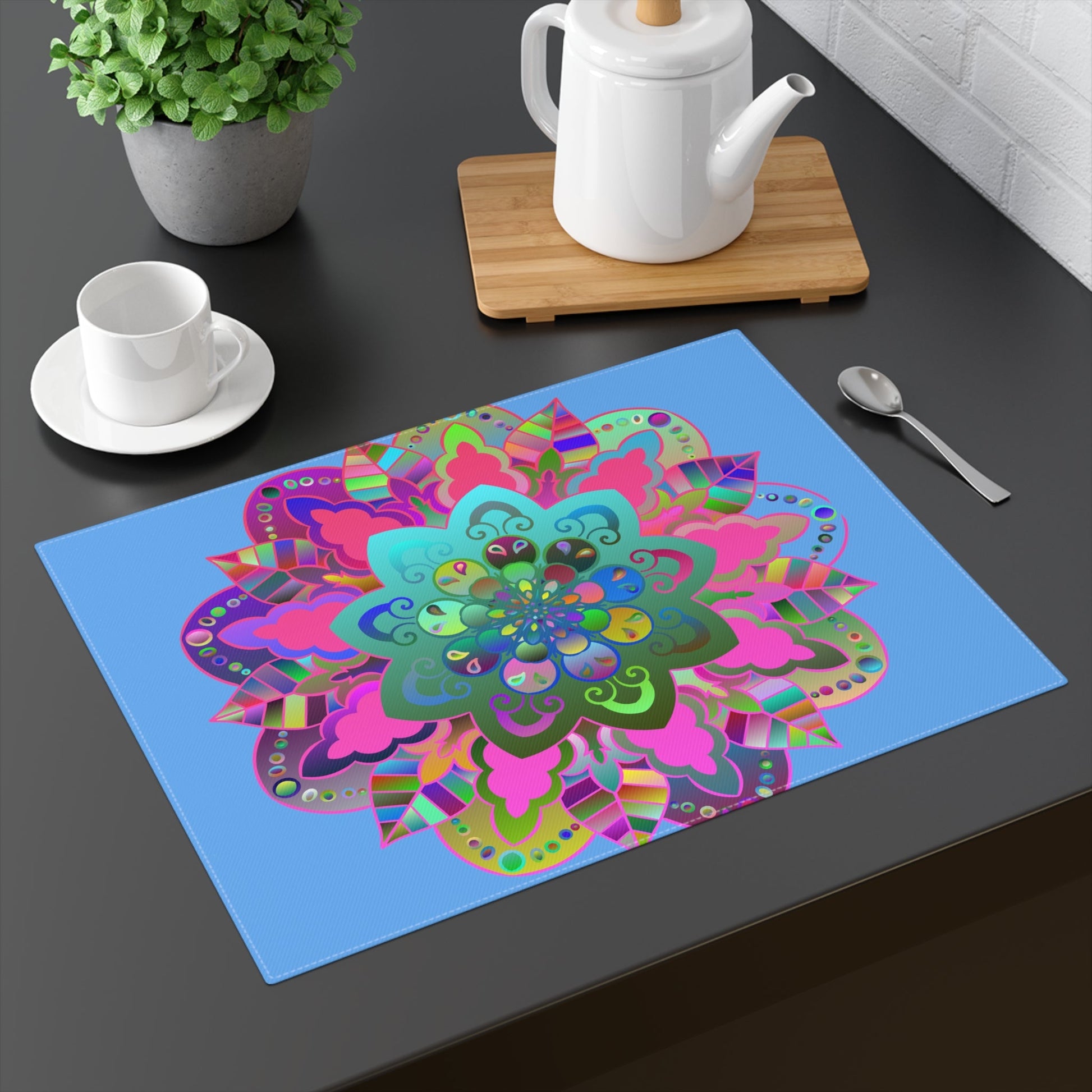 Placemat with Mandala Art Drawn by Hand - Light Blue, 1pc - Blululi