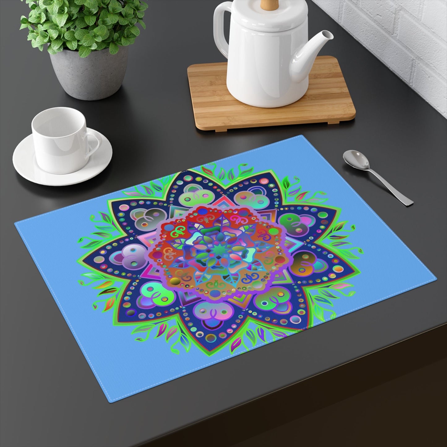 Placemat with Mandala Art Drawn by Hand, Light Blue 1pc - Blululi