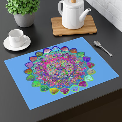 Placemat with Mandala Art Drawn by Hand, Light Blue 1pc - Blululi