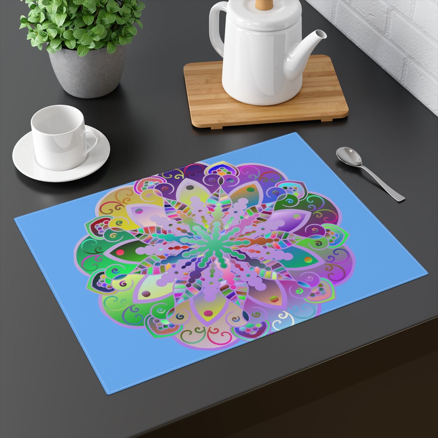 Placemat with Mandala Art Drawn by Hand, Light Blue 1pc - Blululi