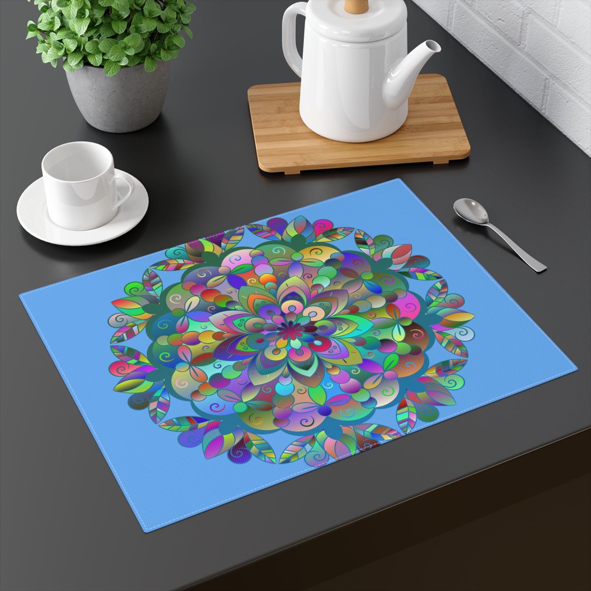 Placemat with Mandala Art Drawn by Hand - Light Blue, 1pc - Blululi