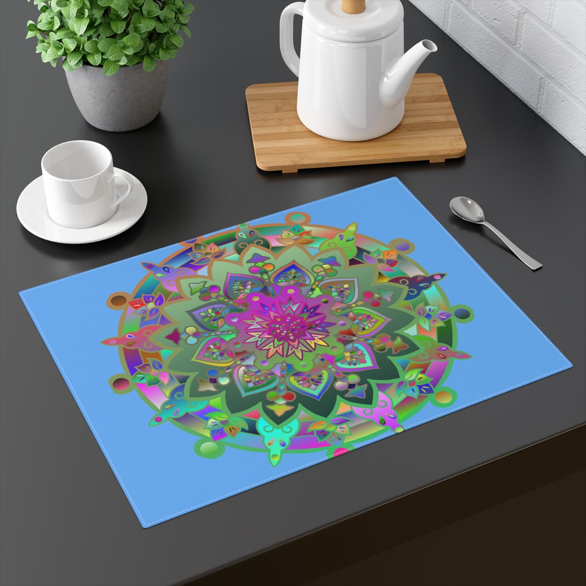 Placemat with Mandala Art Drawn by Hand - Light Blue, 1pc - Blululi