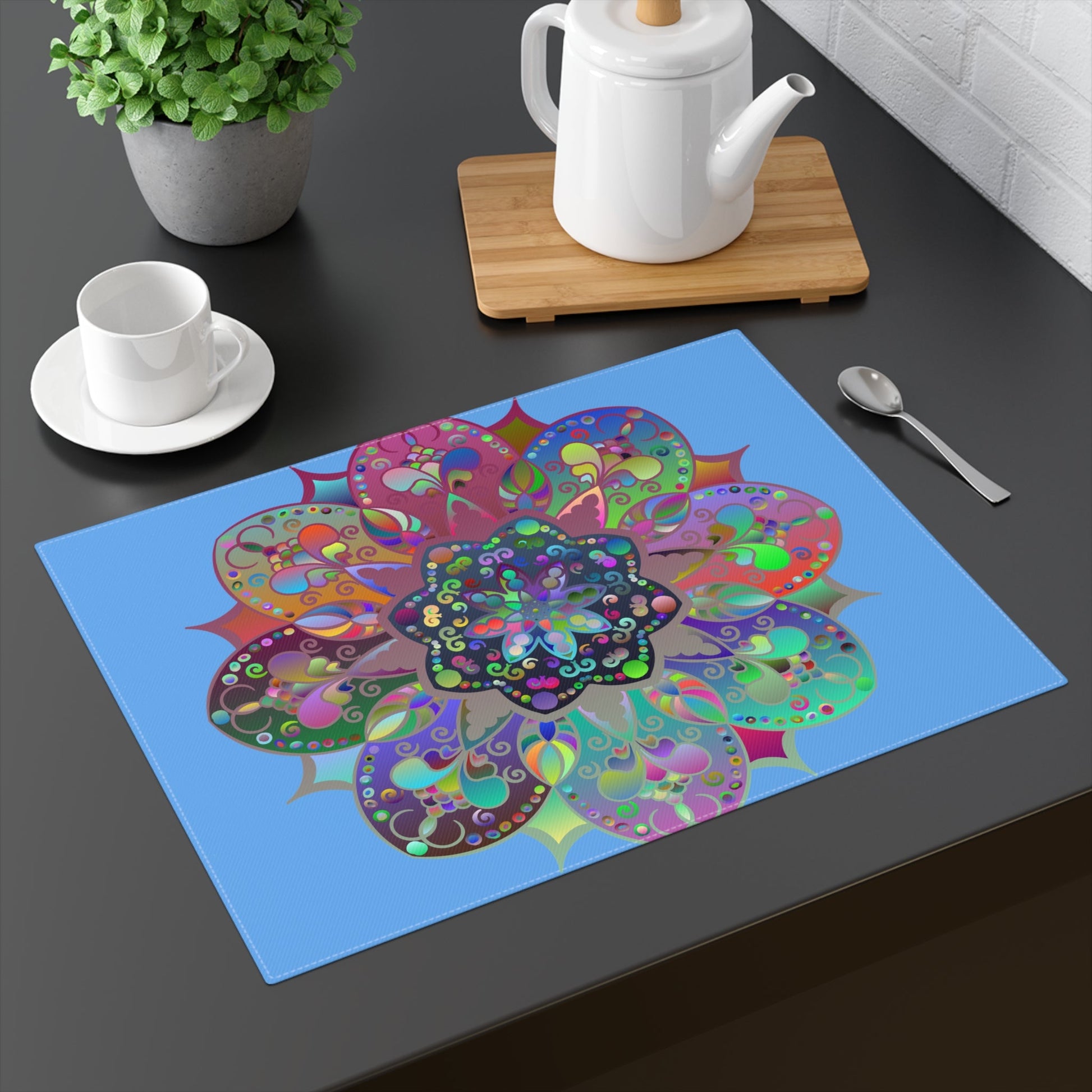 Placemat with Mandala Art Drawn by Hand, Light Blue 1pc - Blululi