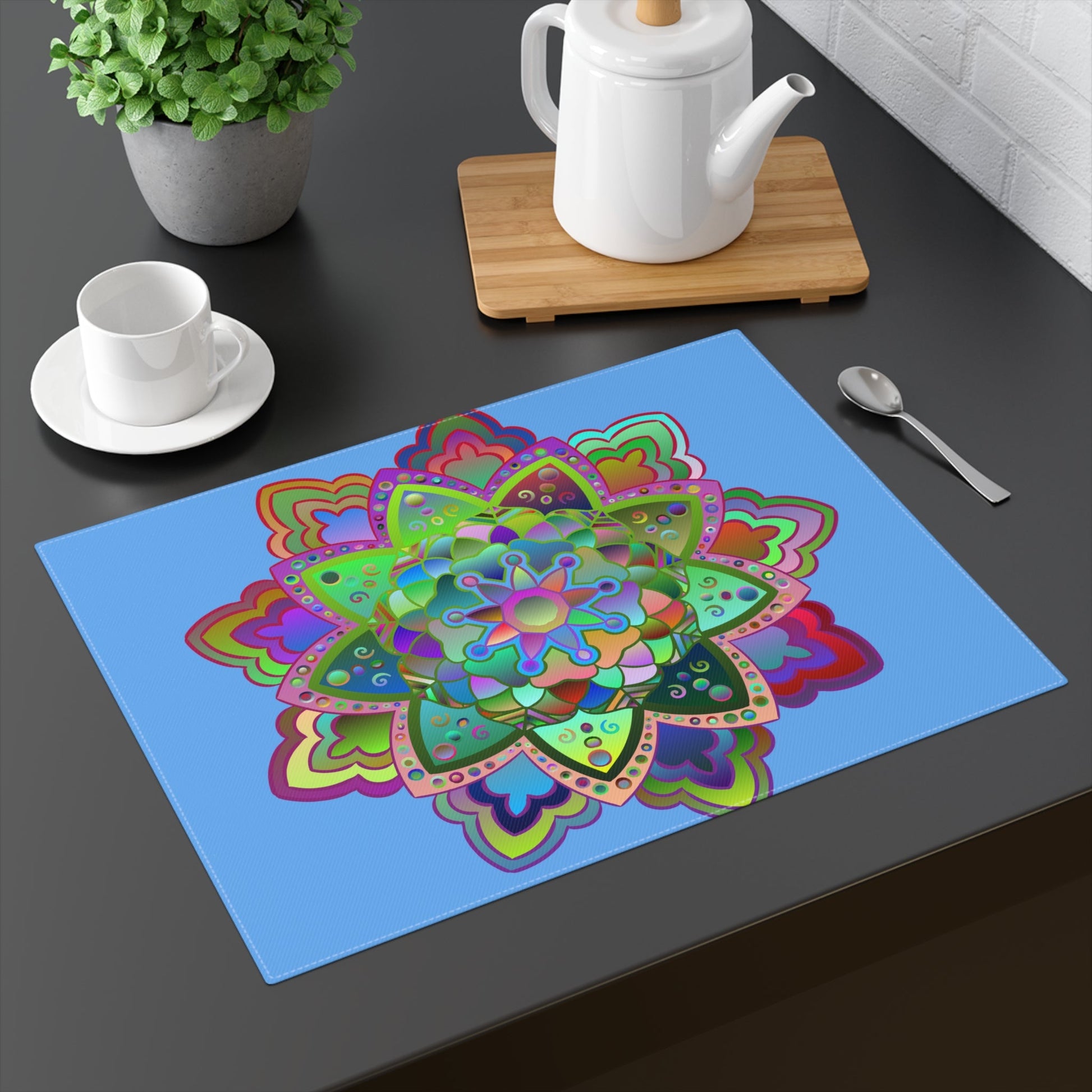 Placemat with Mandala Art Drawn by Hand - Light Blue, 1pc - Blululi