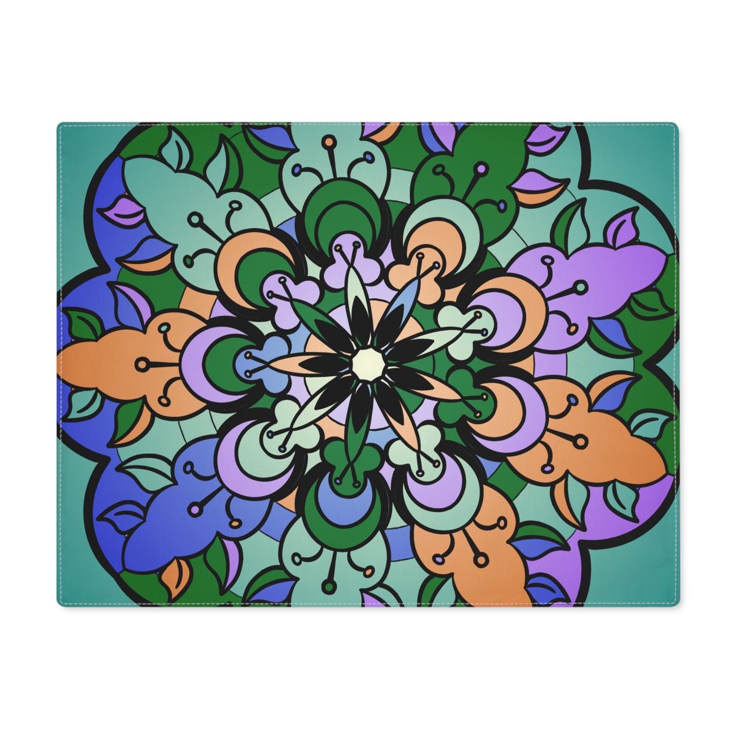 Placemat with Mandala Art Drawn by Hand - Teal - Purple - Orange, 1pc - Blululi