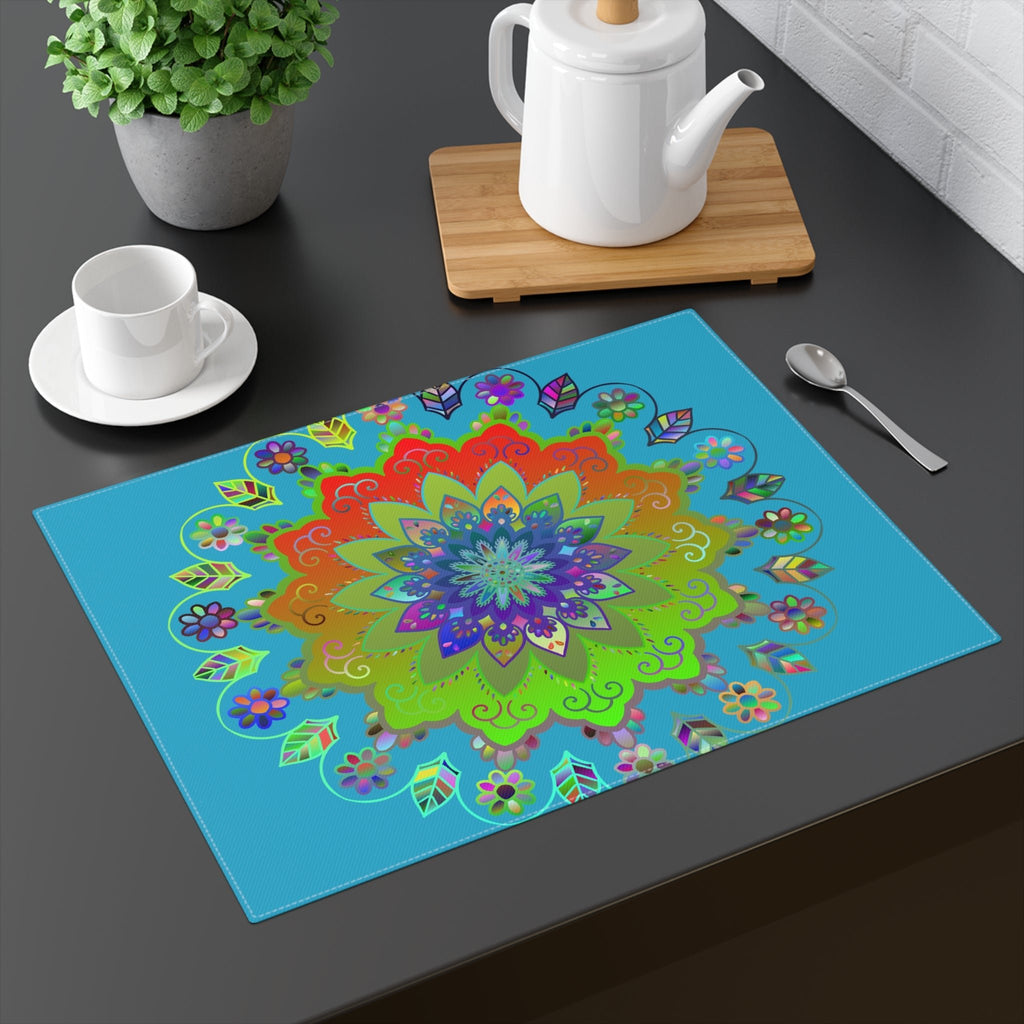 Placemat with Mandala Art Drawn by Hand, Turquoise 1pc - Blululi