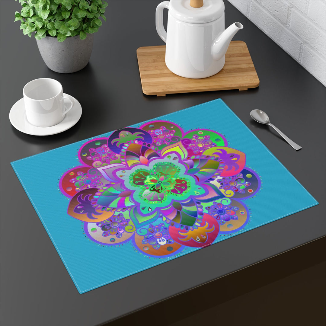 Placemat with Mandala Art Drawn by Hand, Turquoise 1pc - Blululi