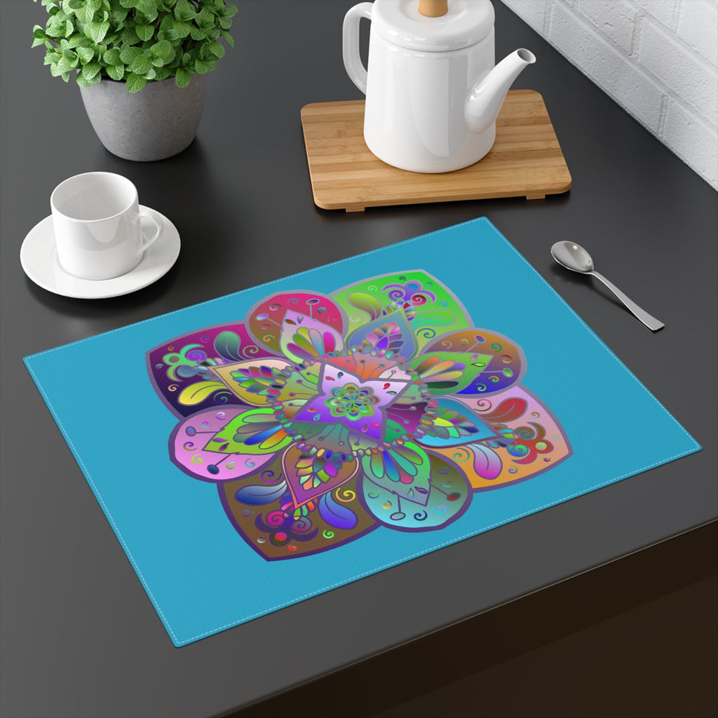 Placemat with Mandala Art Drawn by Hand, Turquoise 1pc - Blululi