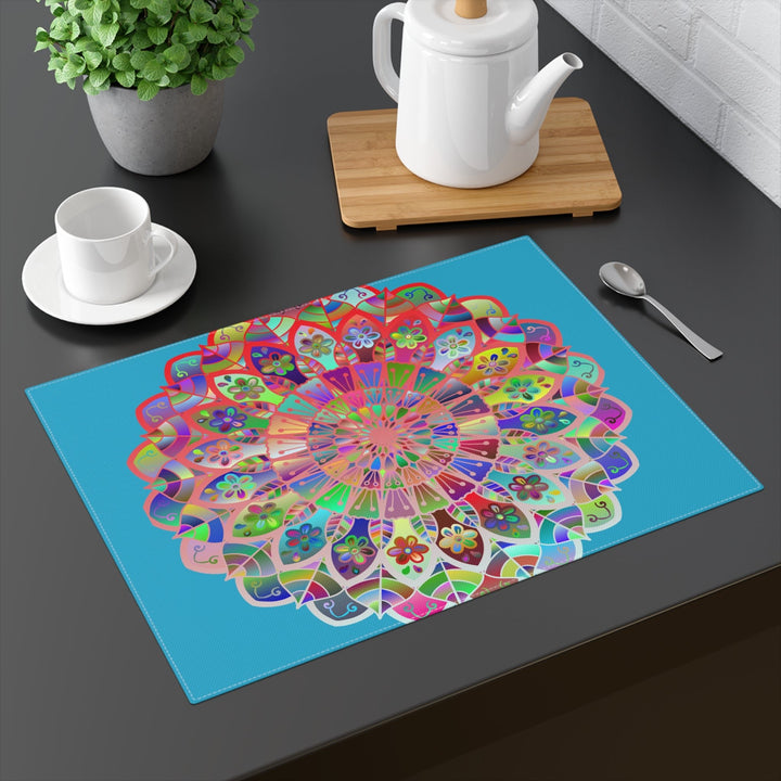 Placemat with Mandala Art Drawn by Hand, Turquoise 1pc - Blululi