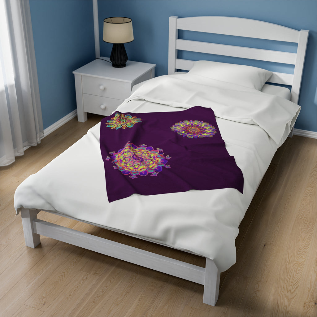 Plush Blanket - Dark Plum Meditative Mandala Design All Over Prints - Blululi