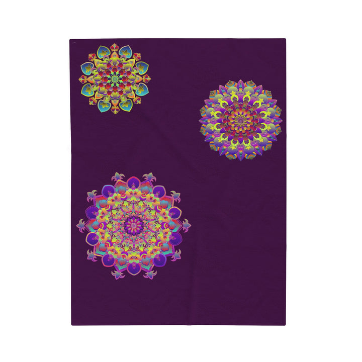 Plush Blanket - Dark Plum Meditative Mandala Design All Over Prints - Blululi