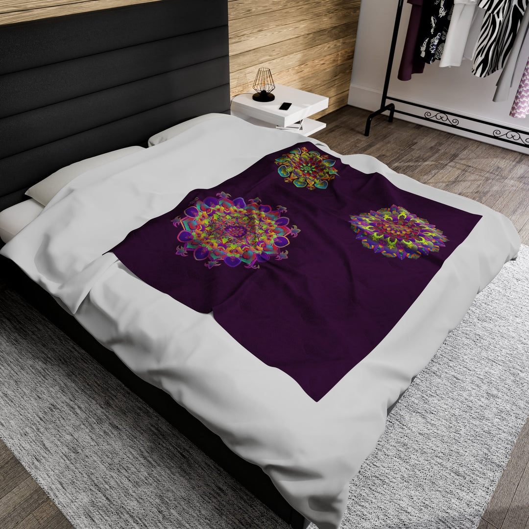 Plush Blanket - Dark Plum Meditative Mandala Design All Over Prints - Blululi