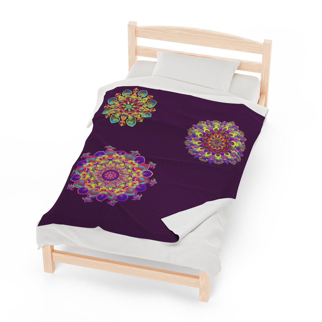 Plush Blanket - Dark Plum Meditative Mandala Design All Over Prints - Blululi