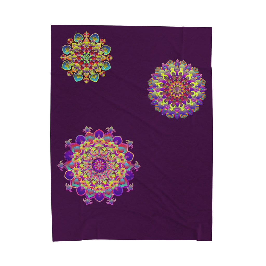 Plush Blanket - Dark Plum Meditative Mandala Design All Over Prints - Blululi