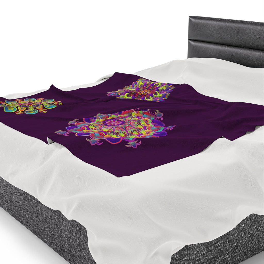 Plush Blanket - Dark Plum Meditative Mandala Design All Over Prints - Blululi