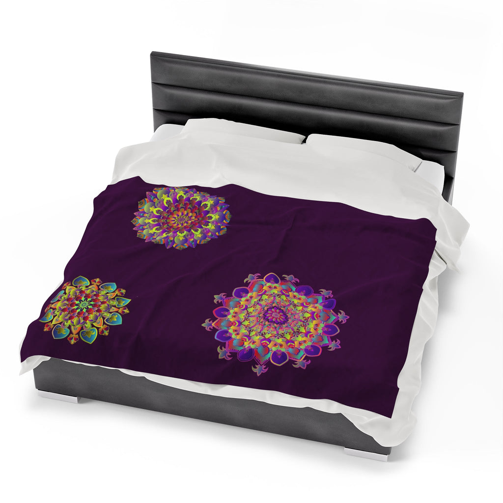 Plush Blanket - Dark Plum Meditative Mandala Design All Over Prints - Blululi