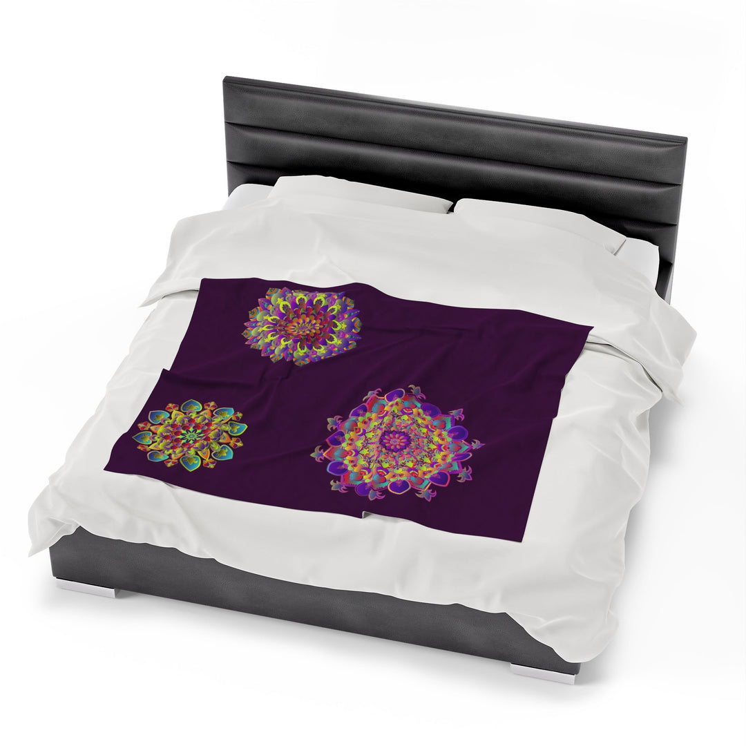 Plush Blanket - Dark Plum Meditative Mandala Design All Over Prints - Blululi