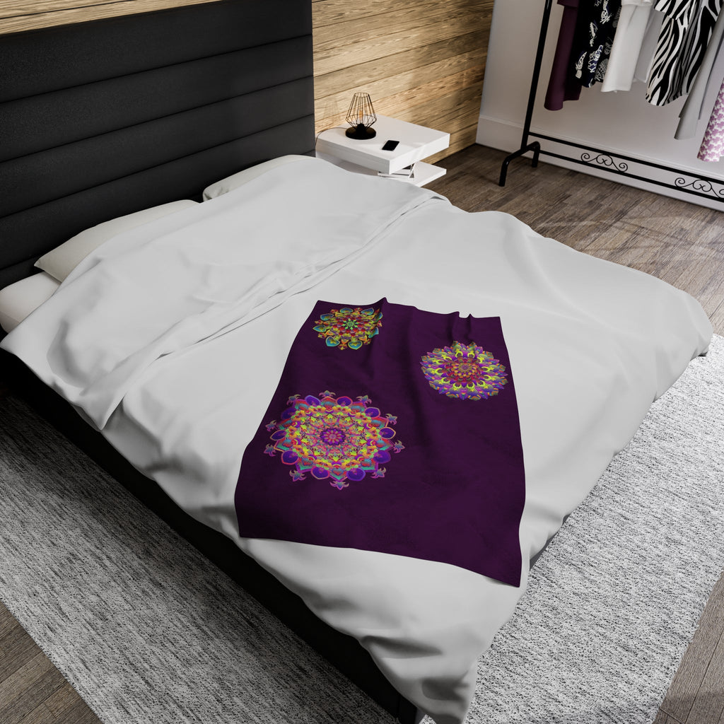 Plush Blanket - Dark Plum Meditative Mandala Design All Over Prints - Blululi