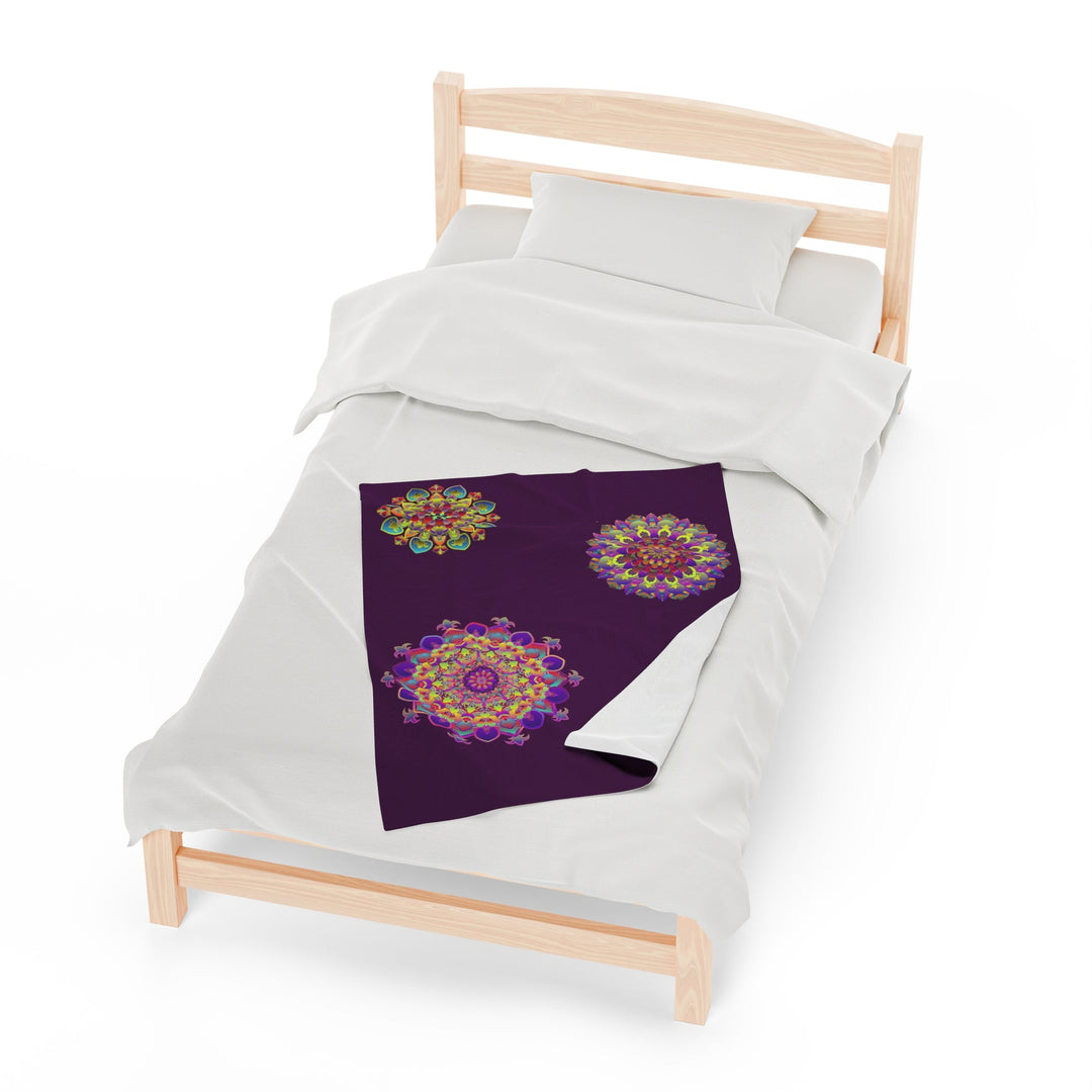 Plush Blanket - Dark Plum Meditative Mandala Design All Over Prints - Blululi