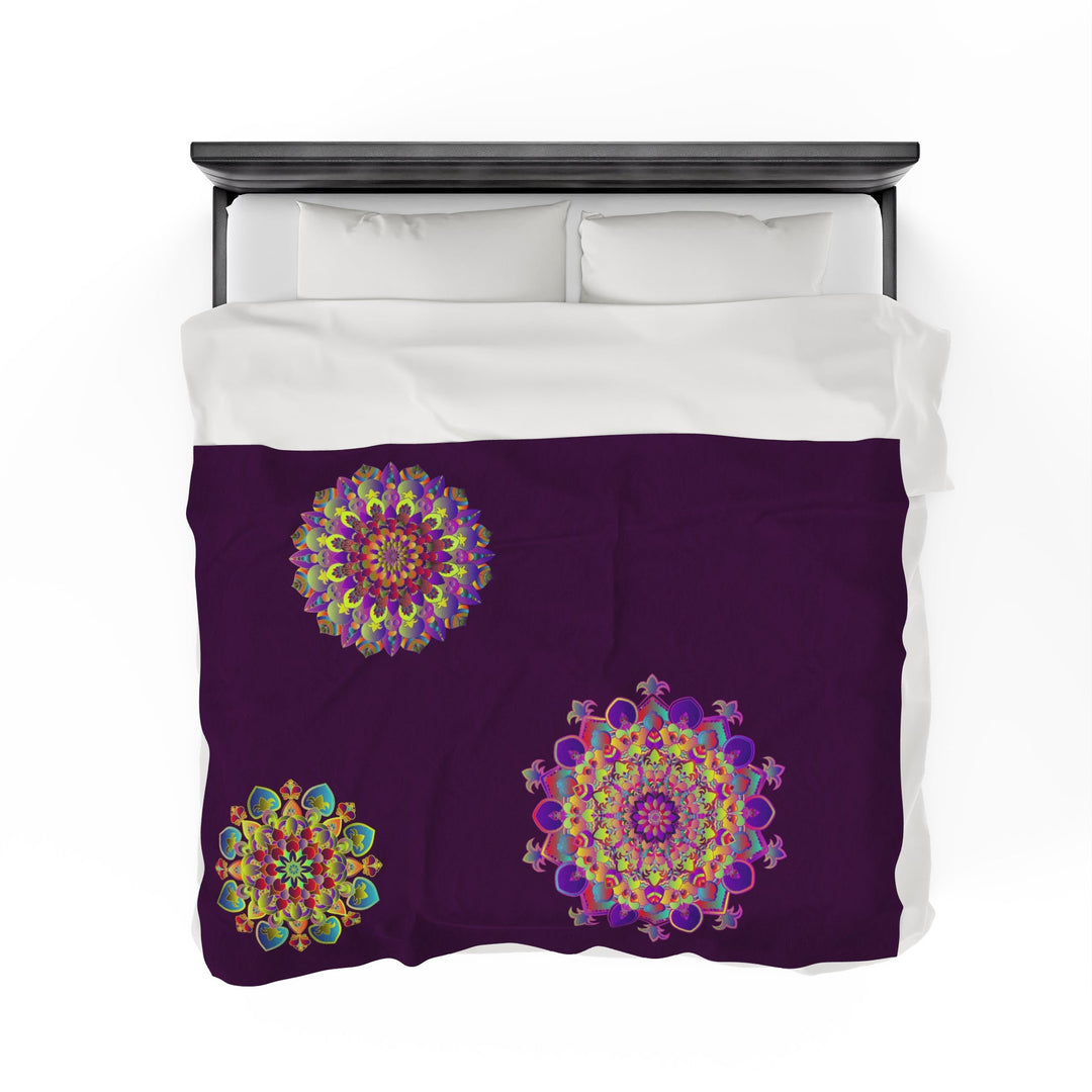 Plush Blanket - Dark Plum Meditative Mandala Design All Over Prints - Blululi