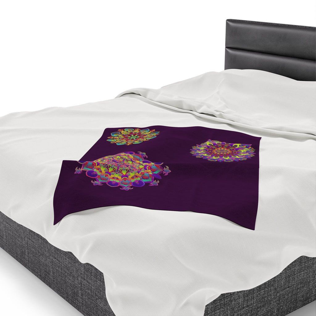 Plush Blanket - Dark Plum Meditative Mandala Design All Over Prints - Blululi