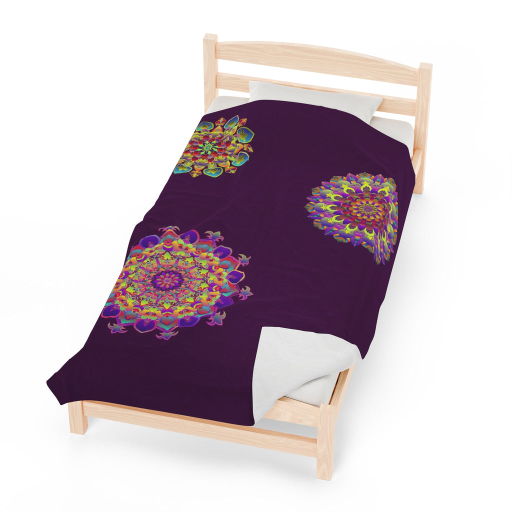 Plush Blanket - Dark Plum Meditative Mandala Design All Over Prints - Blululi