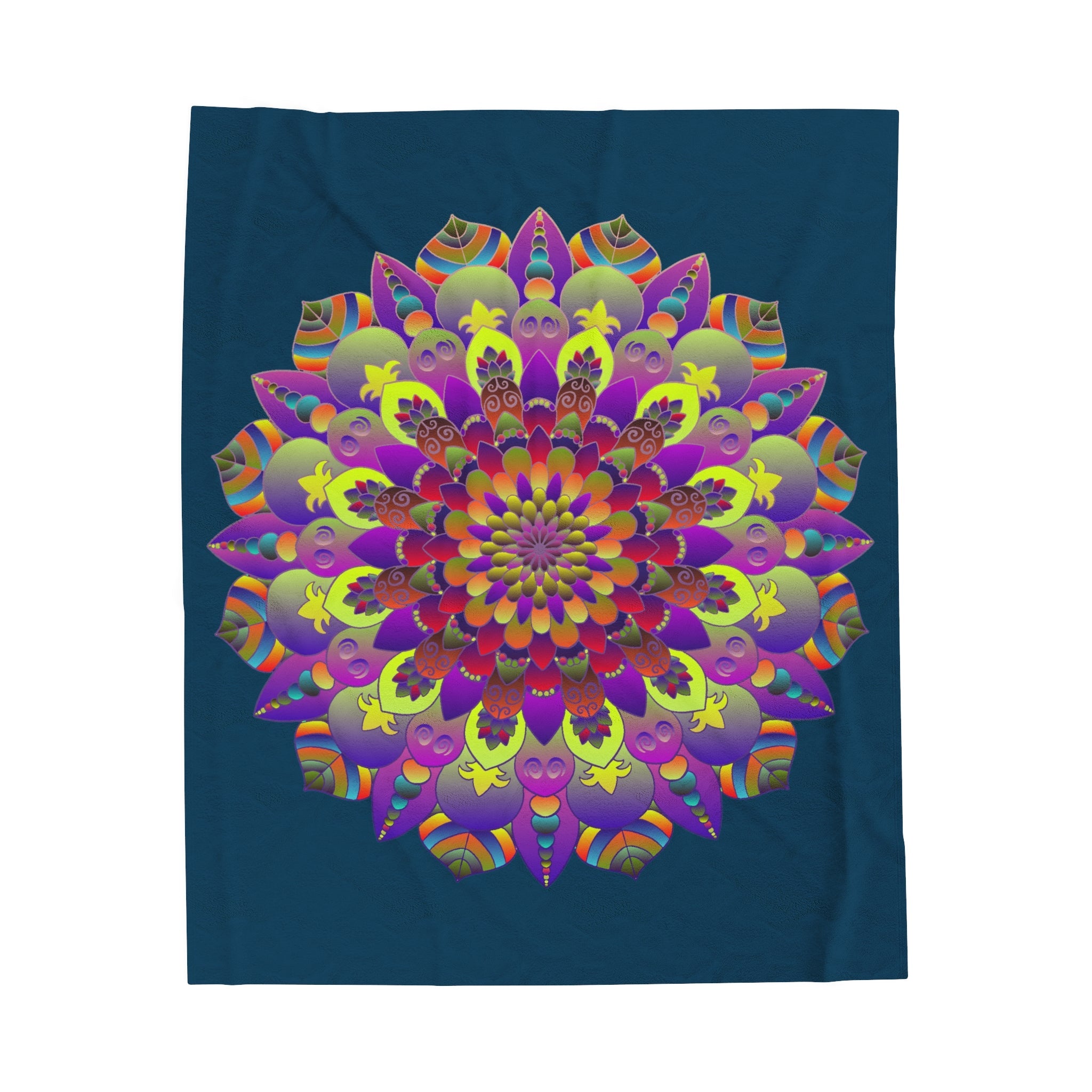 Plush Blanket - Dark Teal Hand Drawn Mandala Art - Medium All Over Prints - Blululi