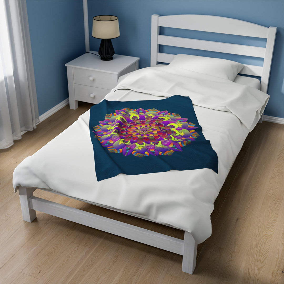 Plush Blanket - Dark Teal Hand Drawn Mandala Art - Medium All Over Prints - Blululi