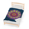 Plush Blanket - Dark Teal Hand Drawn Mandala Art - Medium All Over Prints - Blululi