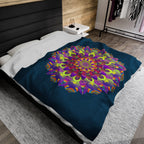 Plush Blanket - Dark Teal Hand Drawn Mandala Art - Medium All Over Prints - Blululi
