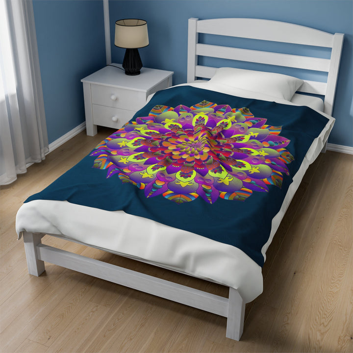 Plush Blanket - Dark Teal Hand Drawn Mandala Art - Medium All Over Prints - Blululi