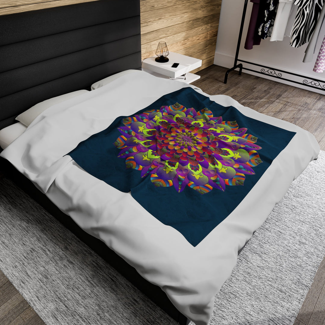 Plush Blanket - Dark Teal Hand Drawn Mandala Art - Medium All Over Prints - Blululi