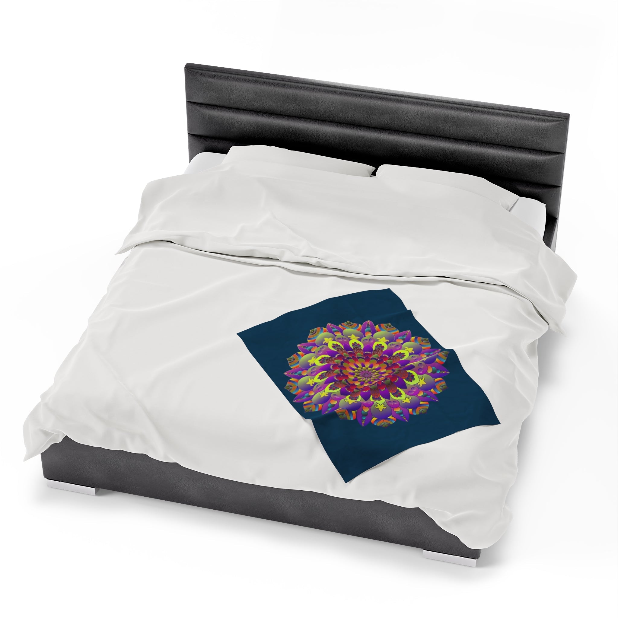 Plush Blanket - Dark Teal Hand Drawn Mandala Art - Medium All Over Prints - Blululi