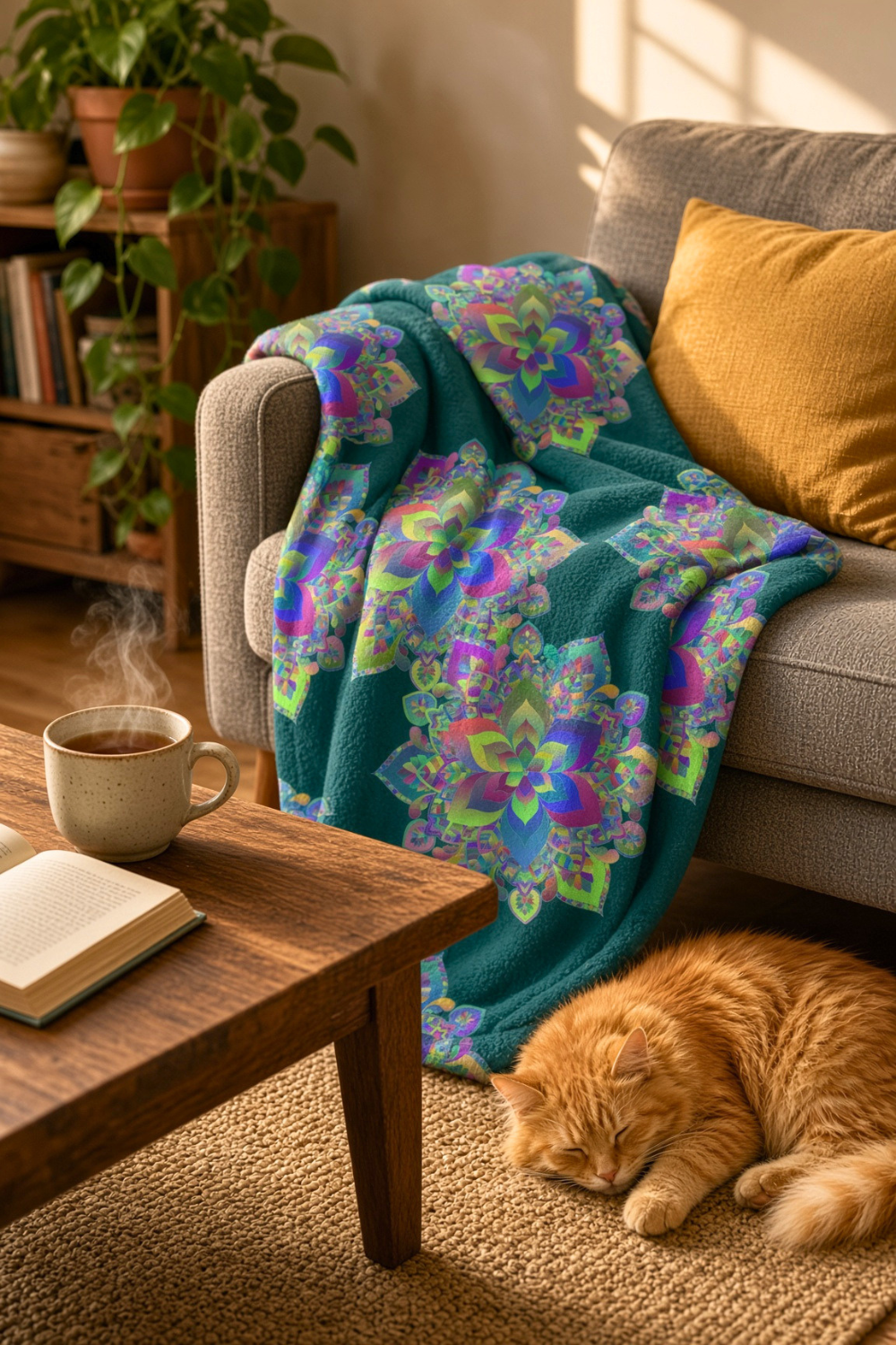 Plush Mandala Design Blanket in Deep Teal for Cozy Serenity