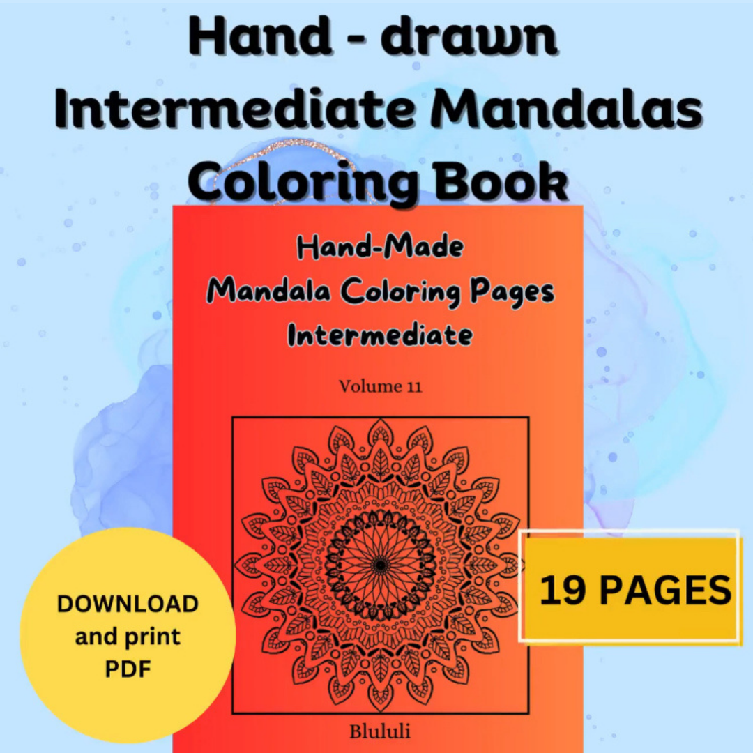 printable mandala coloring book cover – 19 hand-drawn pages PDF download
