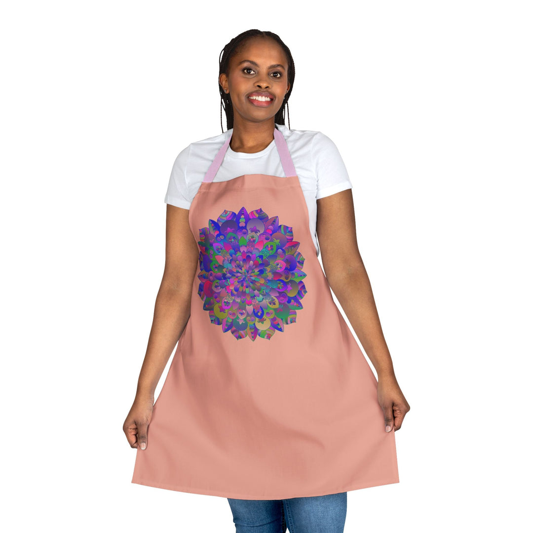 Psychedelic Mandala Apron - Apricot - Hand Drawn Art All Over Prints - Blululi