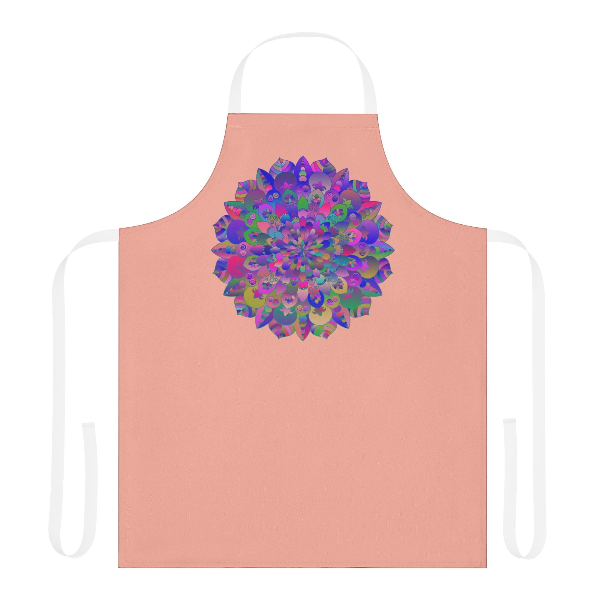 Psychedelic Mandala Apron - Apricot - Hand Drawn Art All Over Prints - Blululi