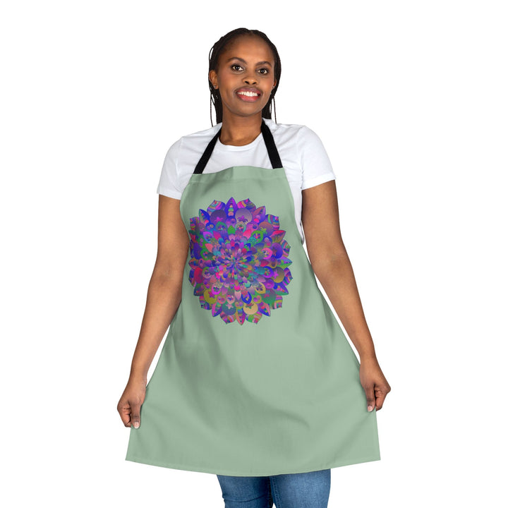 Psychedelic Mandala Apron - Sage Green All Over Prints - Blululi