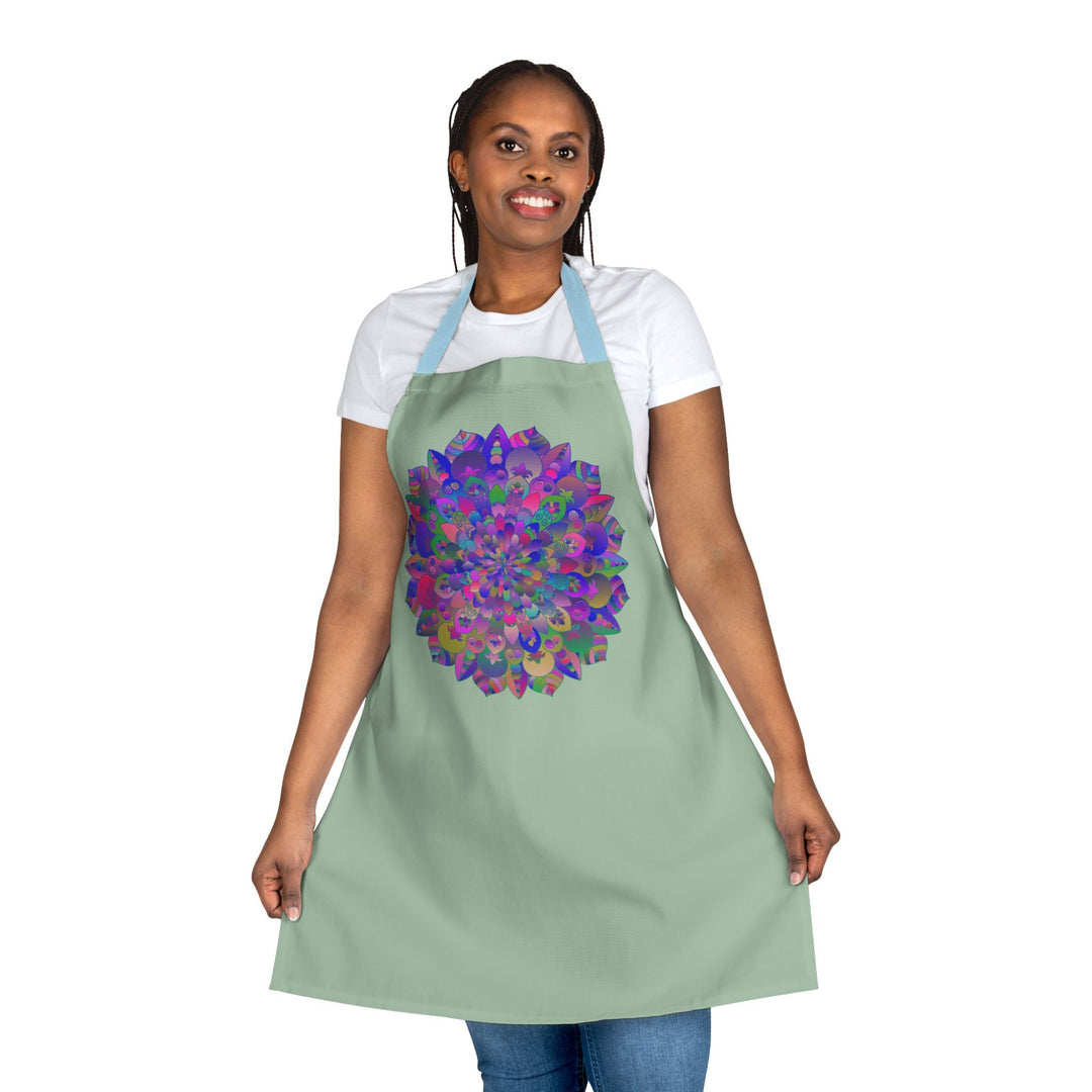 Psychedelic Mandala Apron - Sage Green All Over Prints - Blululi