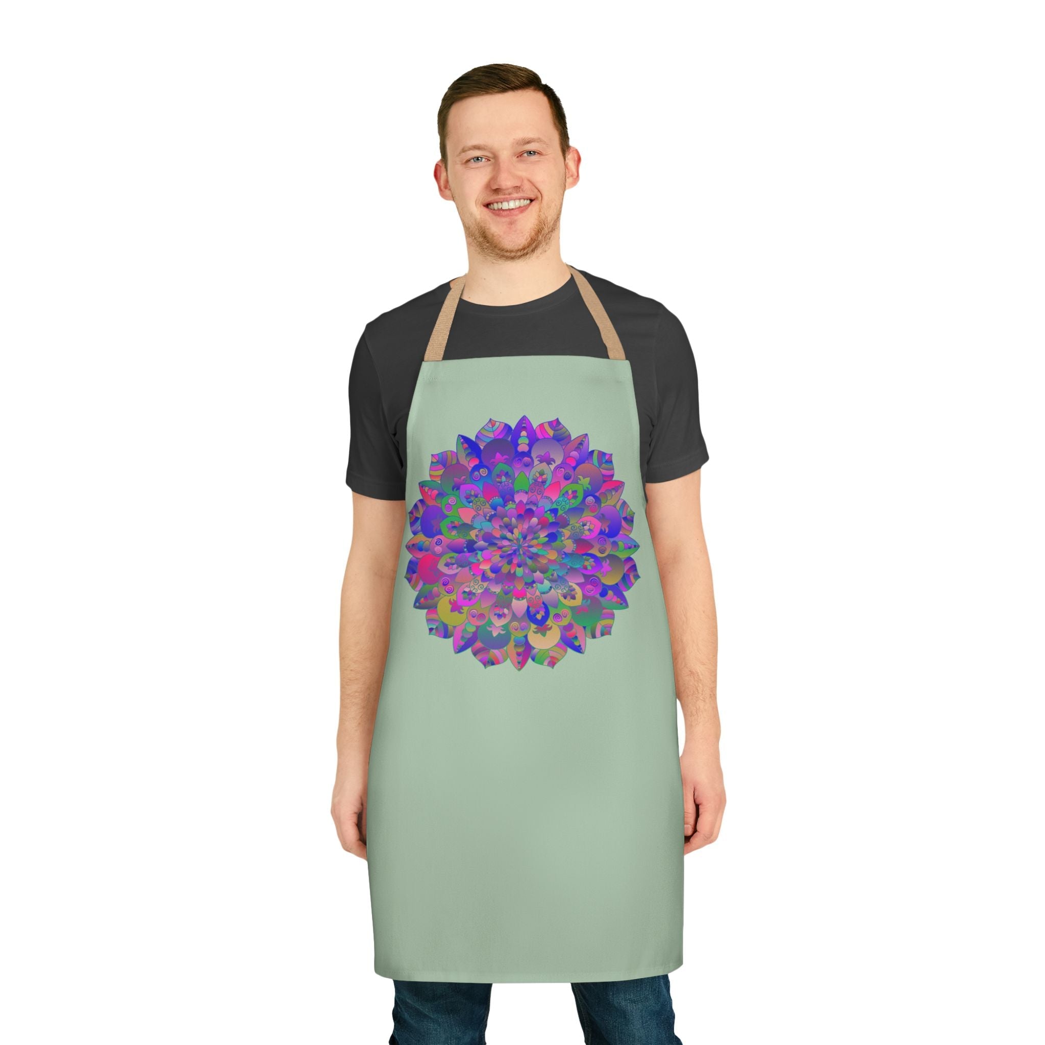 Psychedelic Mandala Apron - Sage Green All Over Prints - Blululi