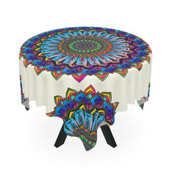 Psychedelic Mandala Tablecloth - Ivory Home Decor - Blululi
