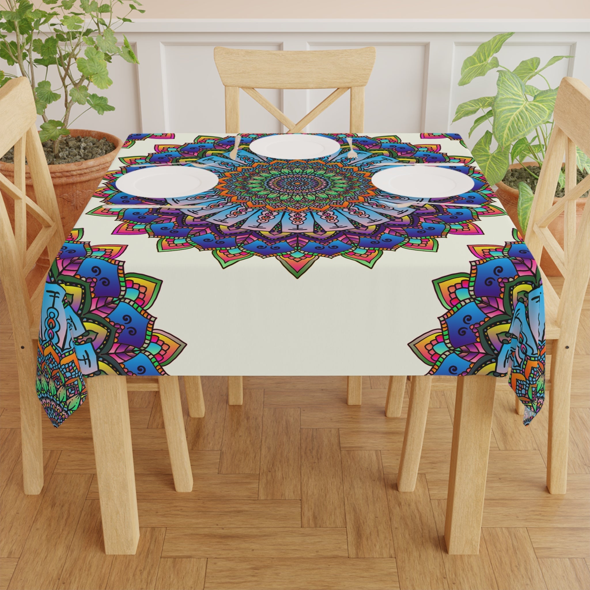 Psychedelic Mandala Tablecloth - Ivory Home Decor - Blululi