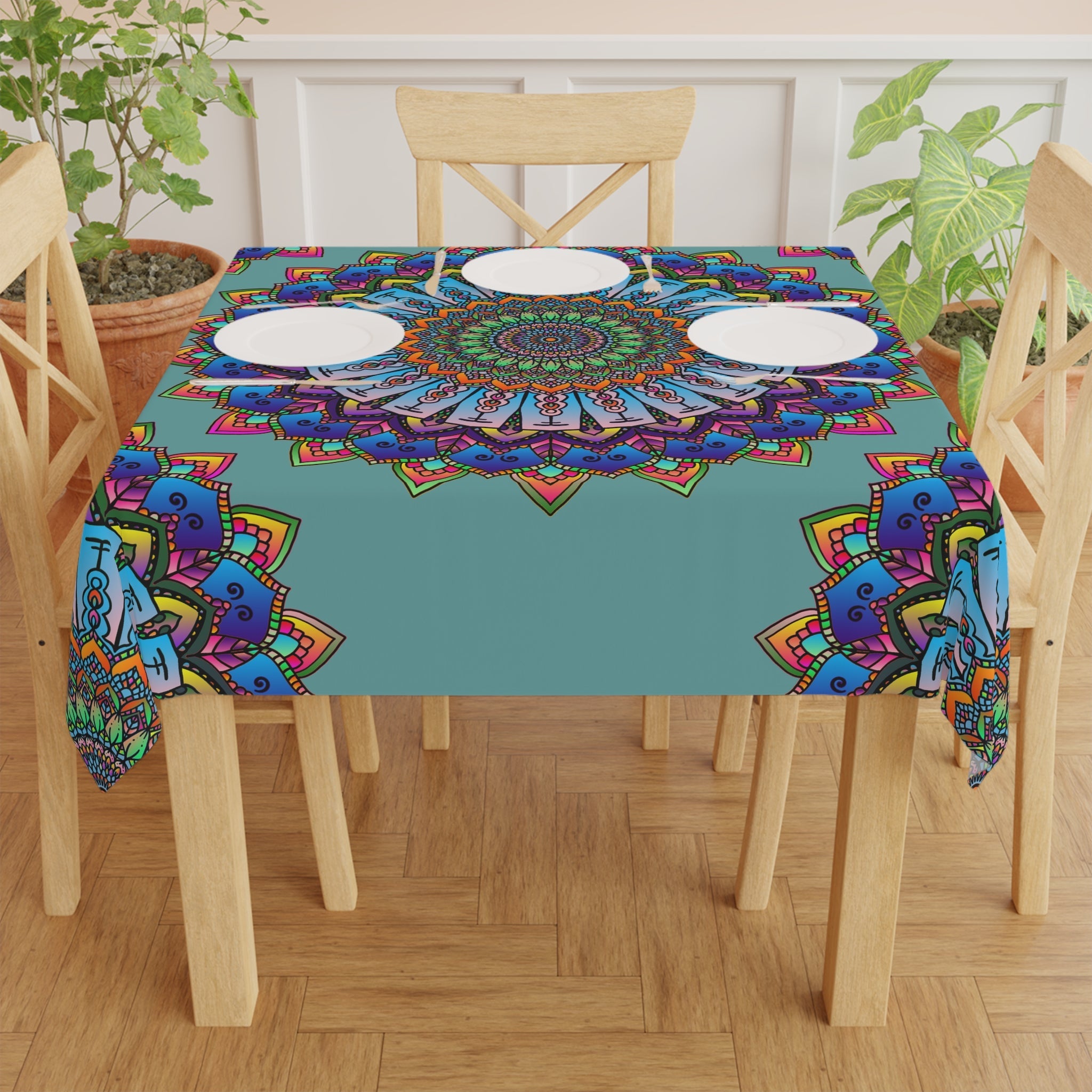 Psychedelic Mandala Tablecloth - Sage Green Home Decor - Blululi