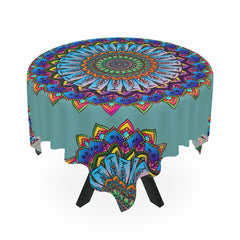 Psychedelic Mandala Tablecloth - Sage Green Home Decor - Blululi