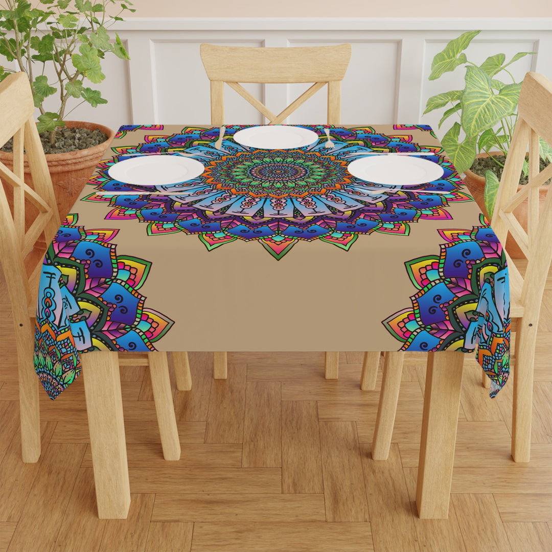 Psychedelic Mandala Tablecloth - Vibrant Sand Art Home Decor - Blululi