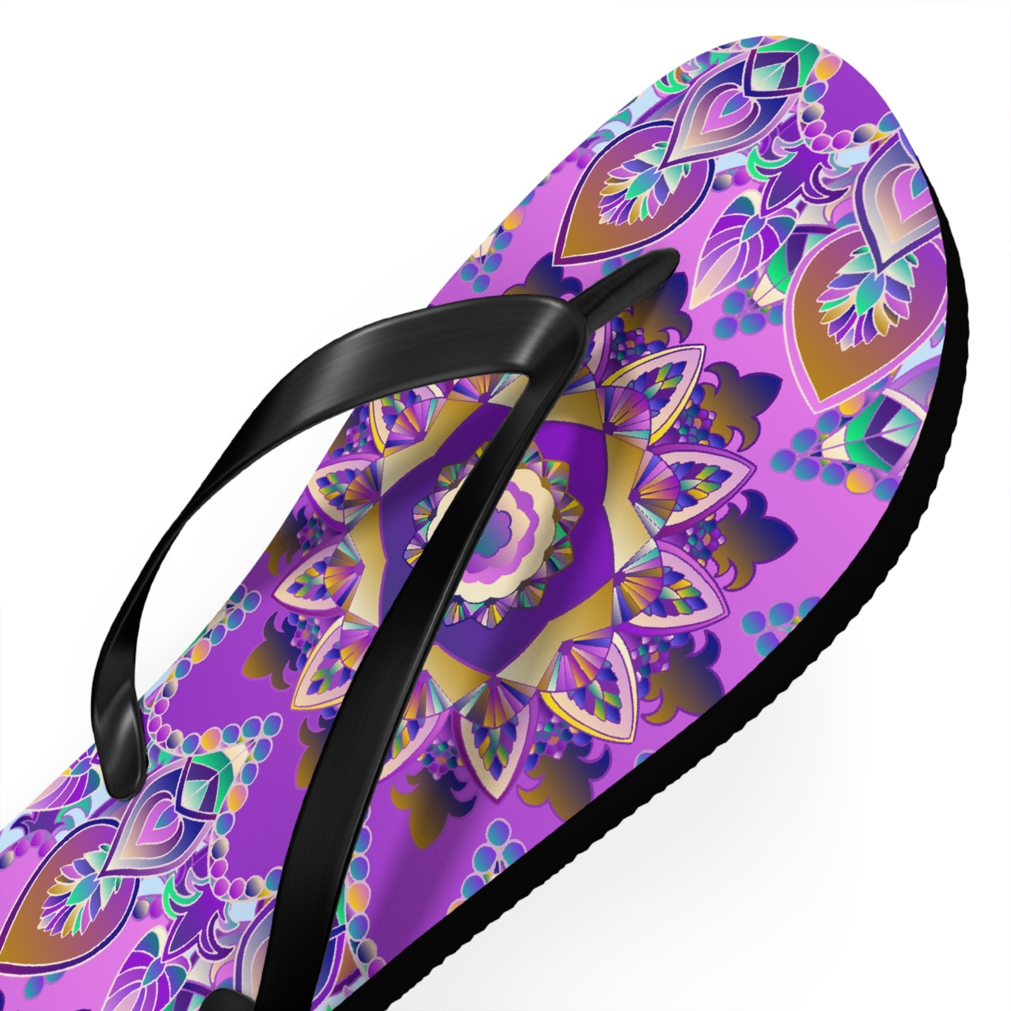 Purple & Gold Mandala Flip Flops - Bohemian Style Shoes - Blululi