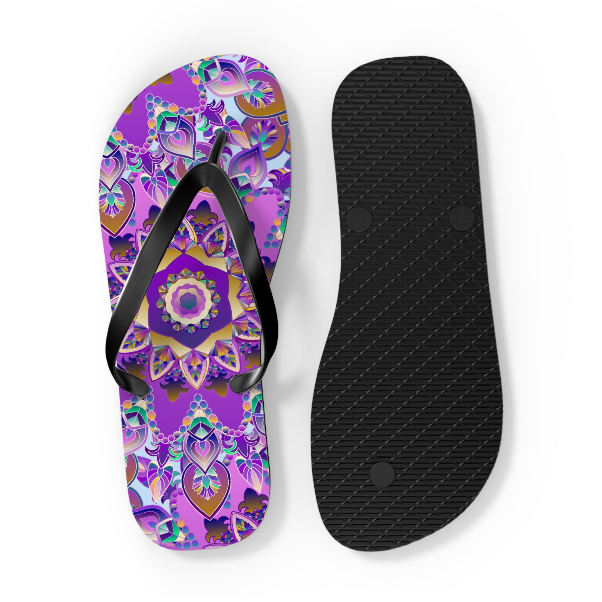 Purple & Gold Mandala Flip Flops - Bohemian Style Shoes - Blululi