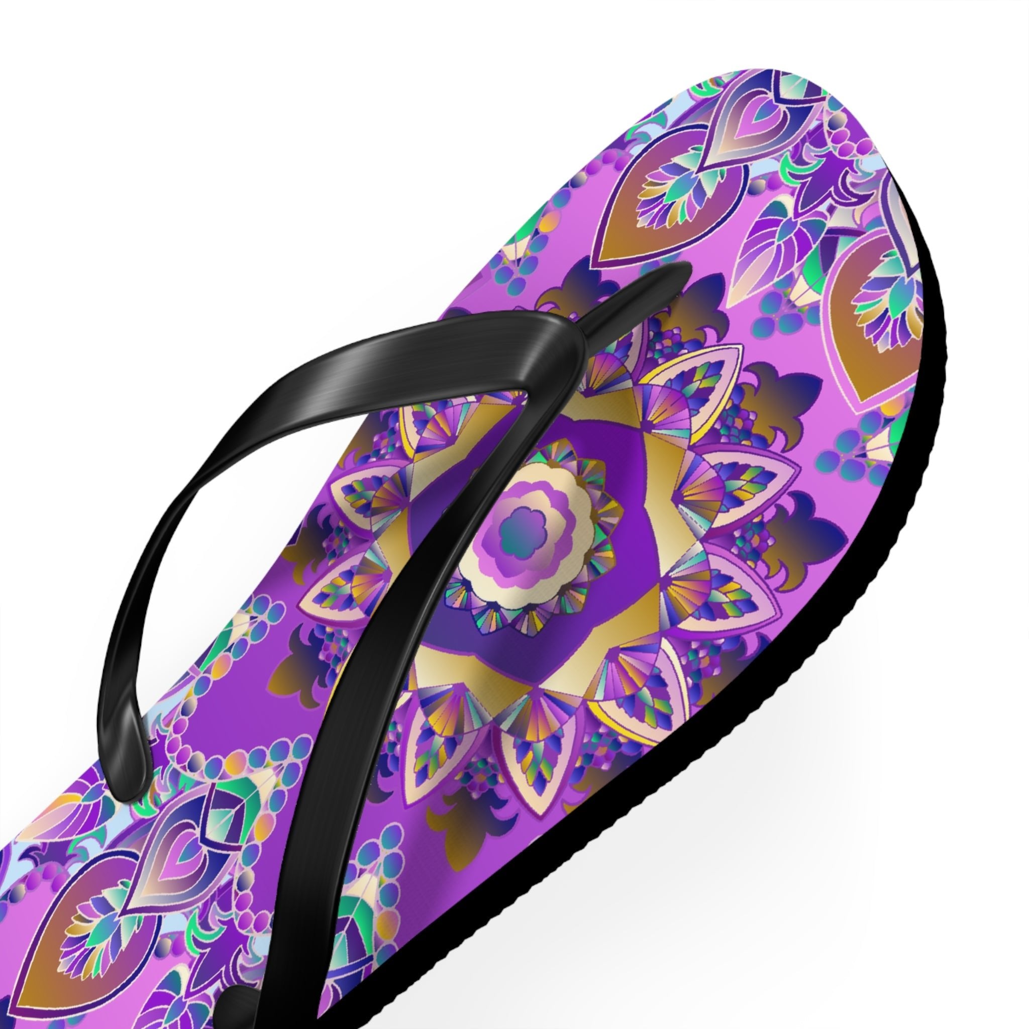 Purple & Gold Mandala Flip Flops - Bohemian Style Shoes - Blululi